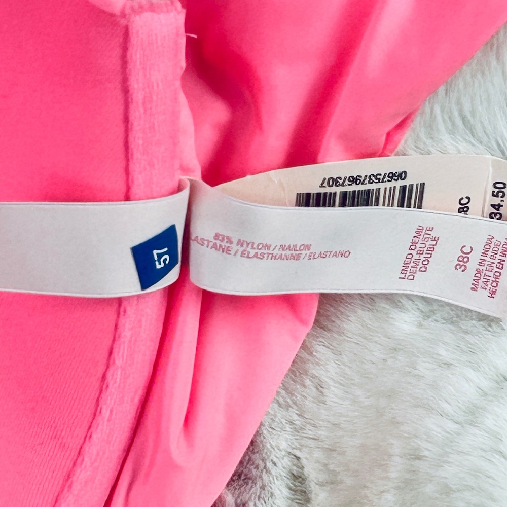 Victoria's Secret Lined Demi Bra 38C Neon Pink Front Closure Strappy Back New - Picture 5 of 5
